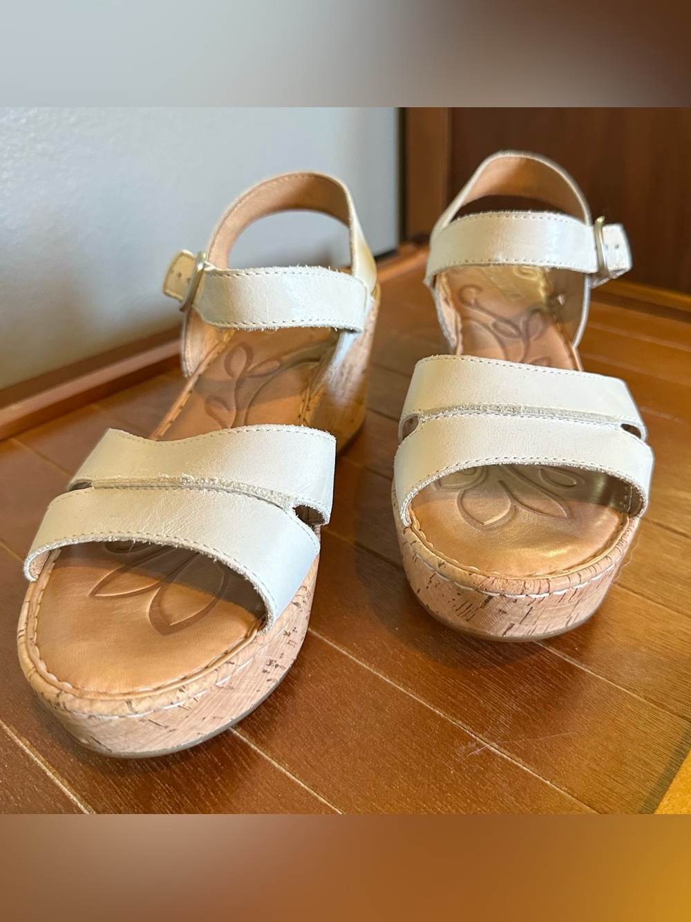 Born Neutral Cream Cork Platform Sandals with Ankle Strap